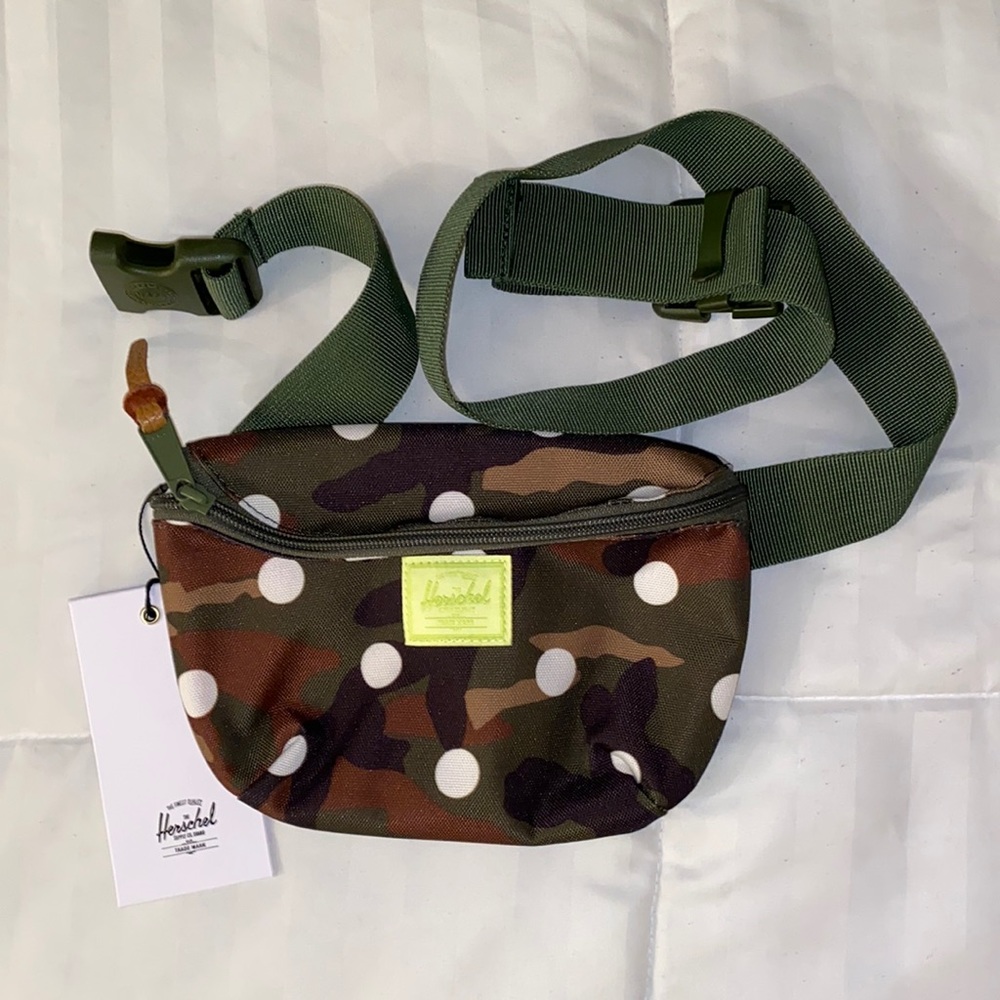 Herschel Supply Company Olive Camouflage Mini Bag with White Polka Dots